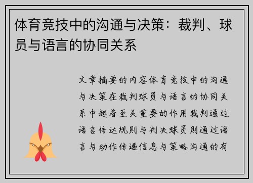 体育竞技中的沟通与决策：裁判、球员与语言的协同关系